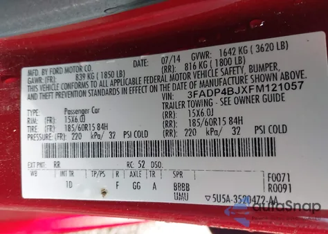 2015 Ford Fiesta Se from USA, damaged, VIN 3FADP4BJXFM121057